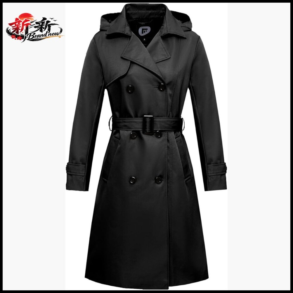 Waterproof Trench Coat with Detachable Hood and Belt